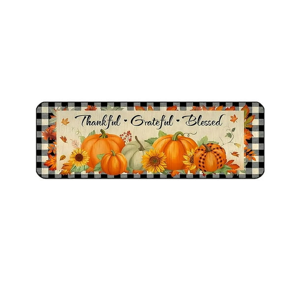 qiangxu,Halloween Hello Pumpkin Kitchen Floor Mats,Autumn Kitchen Rugs,Thanksgiving Decorative Door Mats,Durable Home Seasonal Fall Holiday Party Grateful Blessed Carpets Yellow 47.24*19.68''