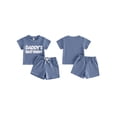 thumbnail image 2 of BemeyourBBs Toddler Baby Boy Daddy's Best Buddy Outfit Newborn Infant Boy Summer Clothes Waffle Knit Letter Embroidered Short Sleeve T Shirt Tops and Shorts 2 Pcs Set, 2 of 9