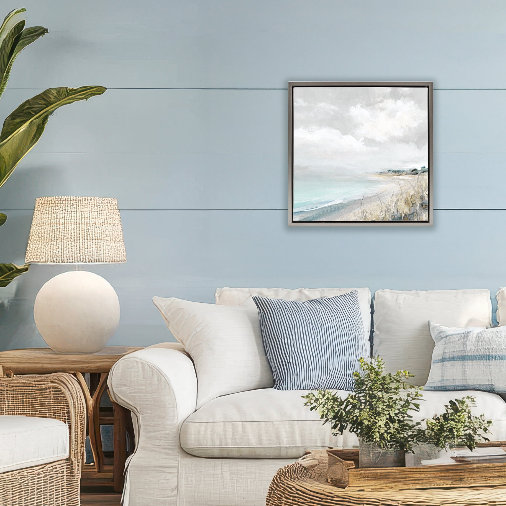 Stupell Industries Coastal Morning By The Dunes Gray Framed Floater Canvas Wall Art, design by Carol Robinson