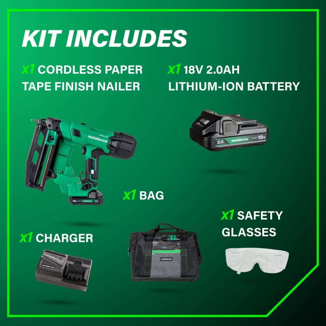 Metabo HPT 18V Cordless 16-Ga Finish Nailer Kit, NT1865DSA