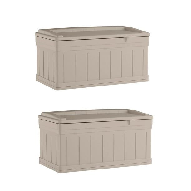 Suncast 129 Gallon Stay Dry Poly Resin Outdoor Deck Storage Box, Taupe