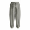 thumbnail image 4 of ZLBDYG Girls Pants Linen Summer Casual Capri Pant Drawstring Elastic High Waist Wide Leg Cropped Trouser Pockets Loose Gauze Pants, 4 of 4