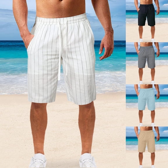 Blekii Men's Linen Shorts, Casual Lightweight Drawstring Shorts Spring Summer Casual Sports Bottoms, Breathable Lightweight Shorts for Hot Weather, Comfortable Lounge Or Beach