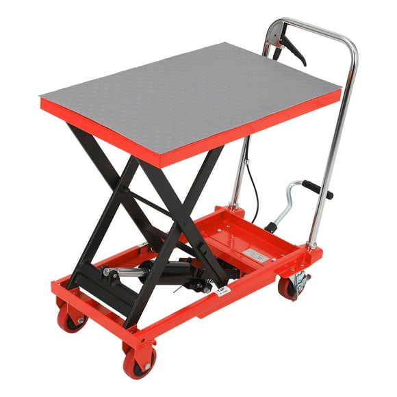 Hydraulic Lift Table, Mobile Scissor Lift Platform Trolley Cart with Wide Deck & 4 Wheels, Lift Height 47-150 Cm