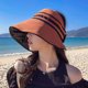 thumbnail image 5 of 56-58cm circunferencia de la cabeza ajustable mujer vacía sombrero para el sol verano ala grande anti-ultravioleta playa sombrero de pescador a rayas, 5 of 5