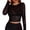 Black, variant on Women's Sheer Lace Mesh Long Sleeve Crop Top, Scalloped Neck Layering Shirt, Elegant Thin Mesh Cami, Stylish Inner Wear for All Seasons Black S