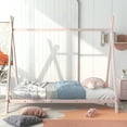 thumbnail image 3 of Gewnee Twin Size Metal Tent Bed Floor House Bed with with x-Shaped Frame for Kids,Pink, 3 of 8
