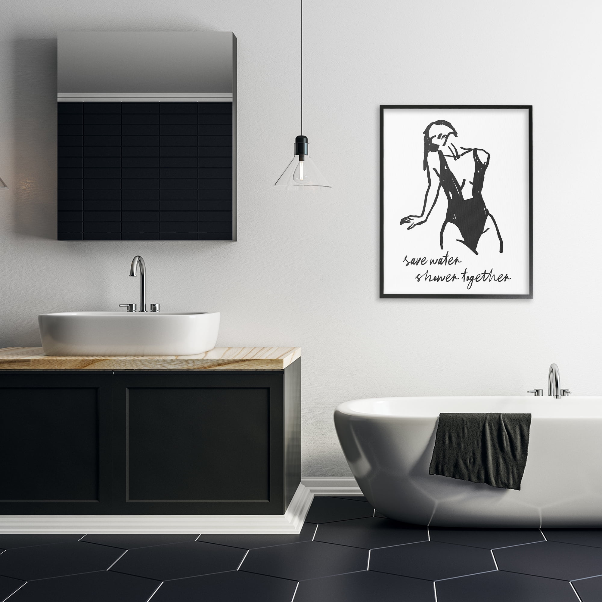 Stupell Industries Save Water Shower Together Black Framed Giclee Art, design by Lettered and Lined