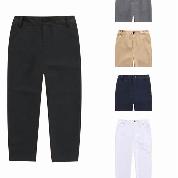 EYNMVR Boys Dress Pants Kids School Uniform Flat Front Casual Pants Straight Wide Leg Elastic Waist Trousers with Pockets 6-7 Years