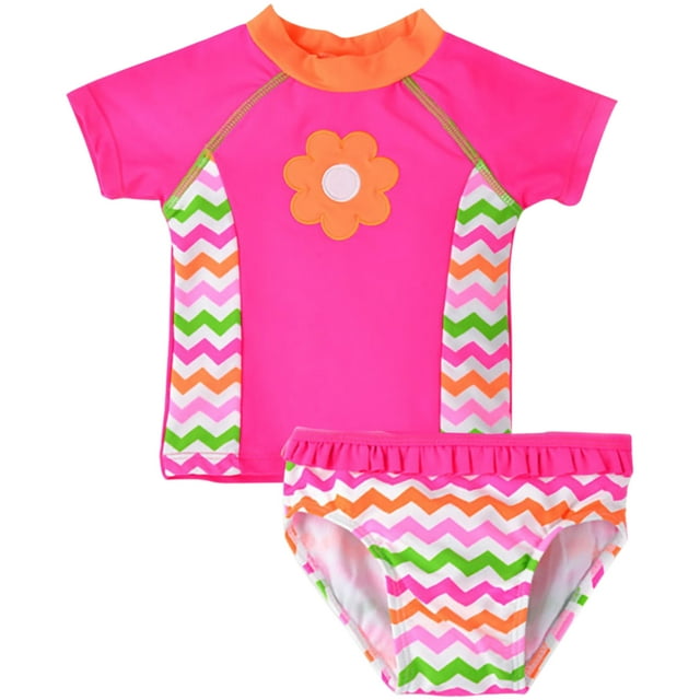 Hiiyo Girl's 2-Piece Swimsuit Quick Drying Short Sleeve Rash Guard Shorts Bathing Suit