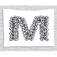 thumbnail image 1 of Letter M Tapestry, Diagonal and Vertical Stack of Soccer Balls Alphabet Letter M Symbol Design, Wall Hanging for Bedroom Living Room Dorm Decor, 80W X 60L Inches, Black and White, by Ambesonne, 1 of 2