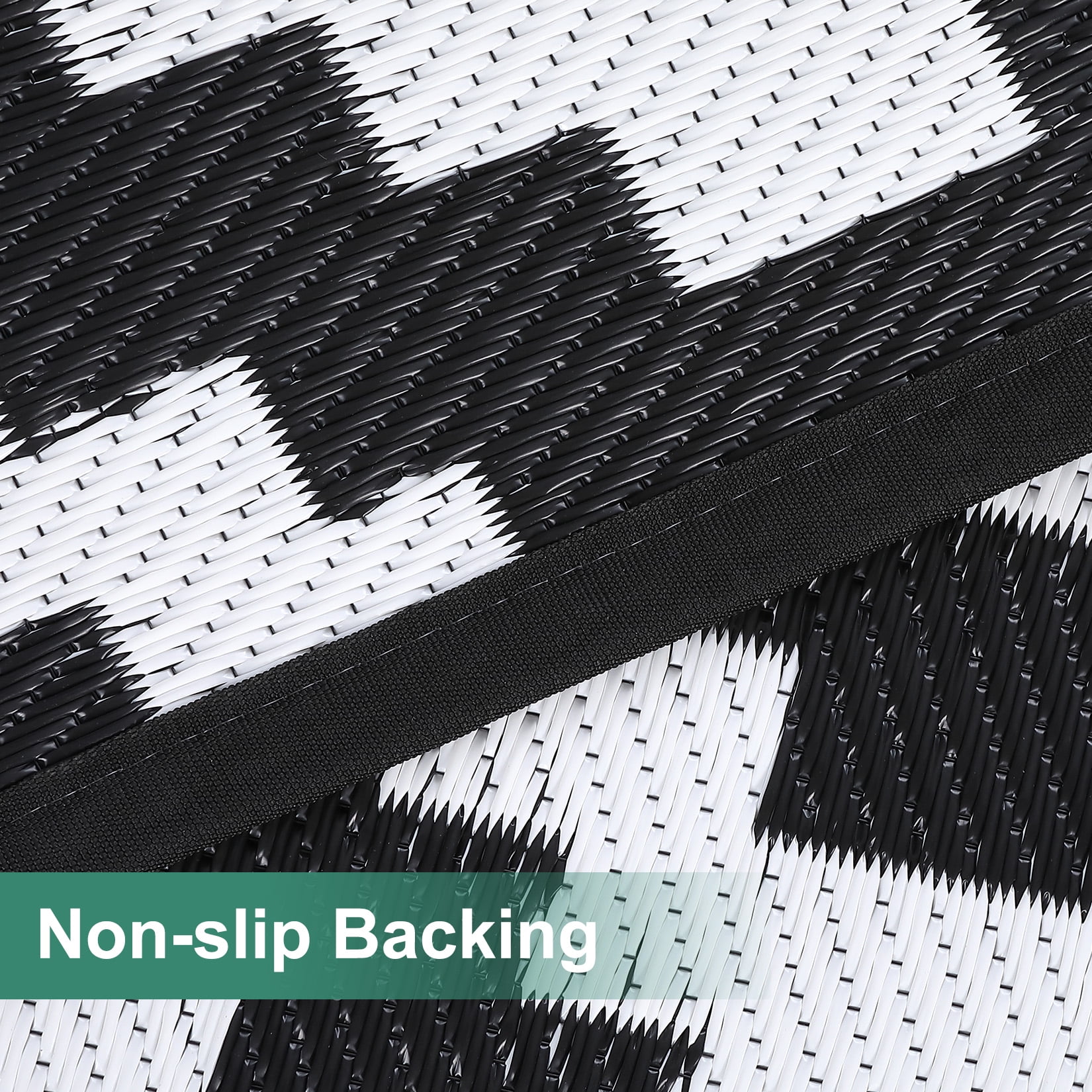 Twister.CK 9x18' Waterproof Outdoor Rug, Reversible Plastic Patio Rugs with Storage Bag, Portable Modern Indoor Outdoor Carpet for Camping, Balcony Deck Backyard, Black & White