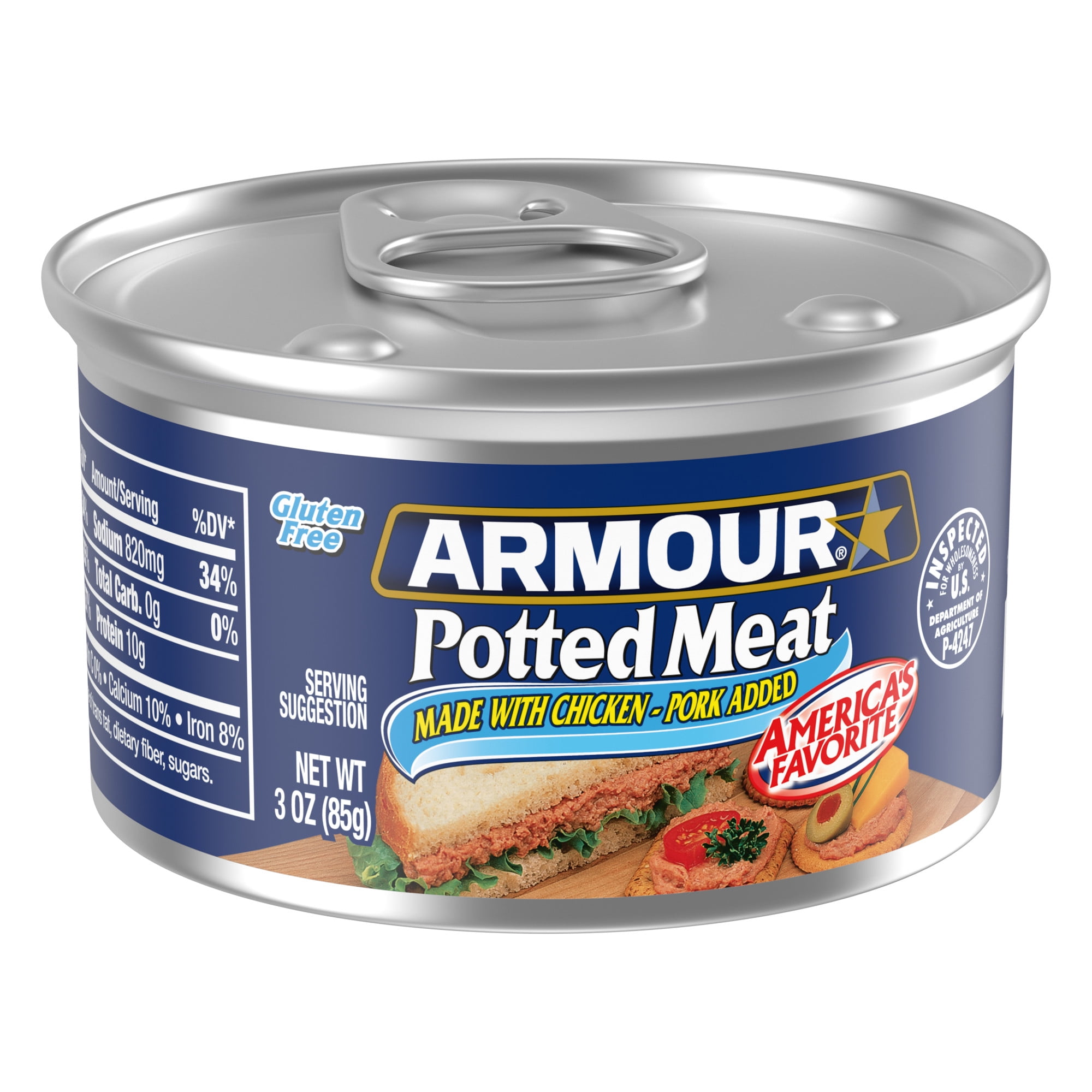 (2 pack) Armour Chicken & Pork Potted Meat, 10g Protein Per Serving, 3 oz Can