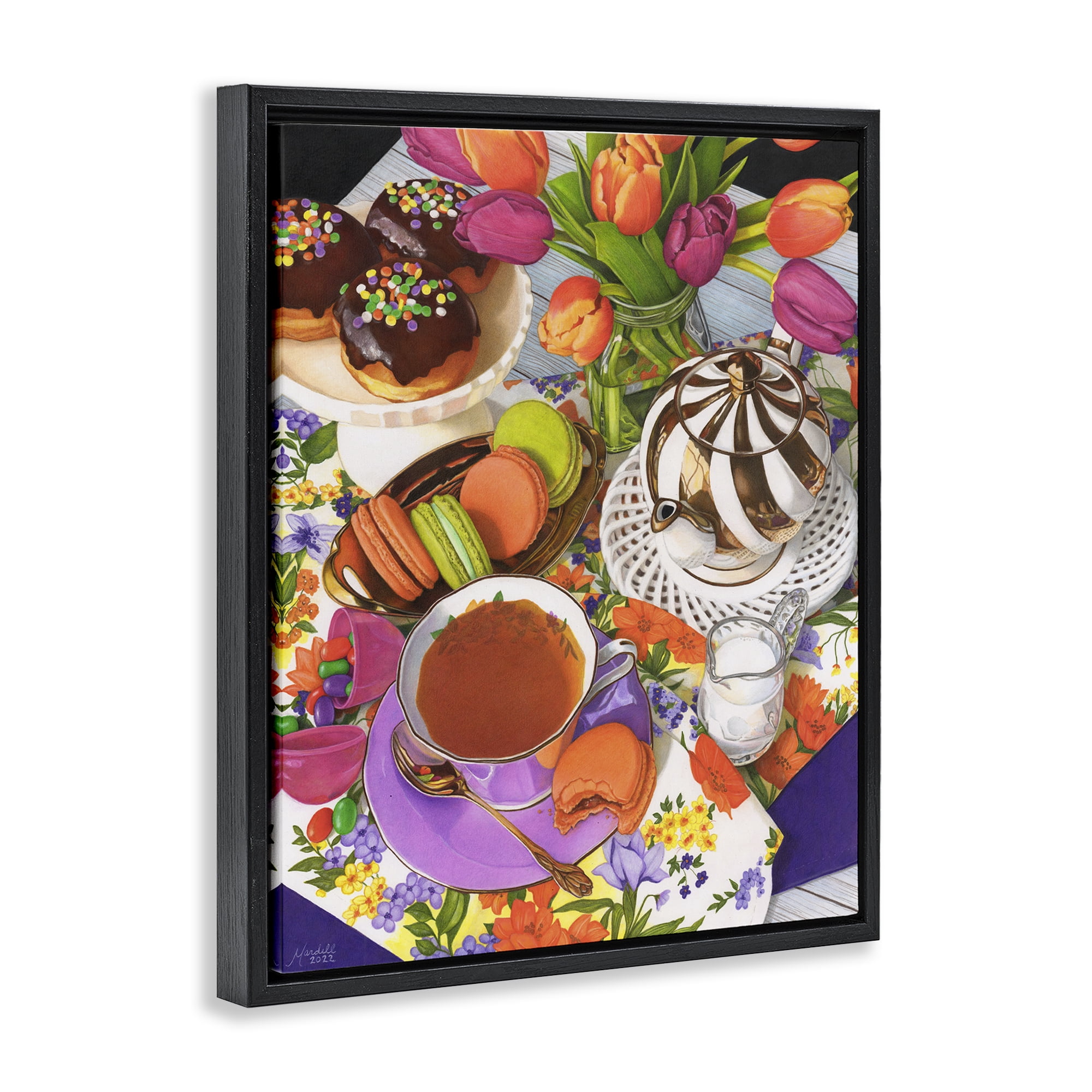 Stupell Industries Spring Tea Party Food & Beverage Painting Black Floater Framed Art Print Wall Art, 17 x 21