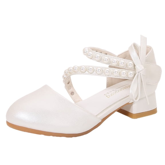 Girls Dress Shoes Mary Jane Flower Girl Low Heels Princess Shoes for Wedding Party
