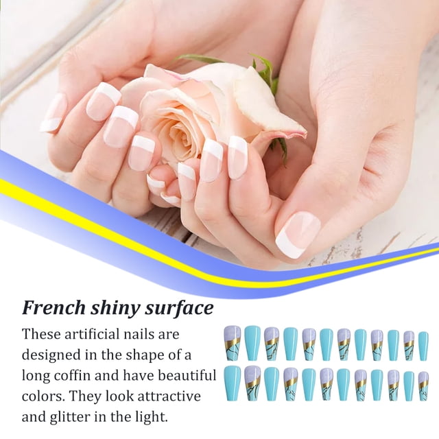Length Coffin Fake Nail Scratch Resistant Press-on Fingernails Removable Trimble Nail Tip Adjustable Manicure Stickers Girls Type 37