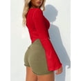 thumbnail image 3 of Roaso Women's Long Sleeve Crop Top Ruched Front Square Neck Asymmetrical Hem Tops, 3 of 4