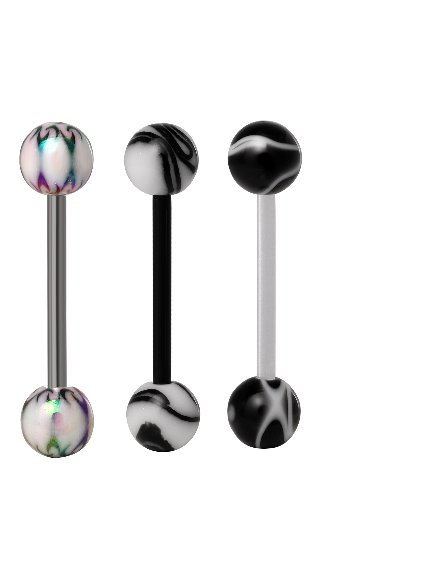 Women's 14 Gauge Stainless Steel Plastic Assorted Tongue Ring Set, Body Jewelry
