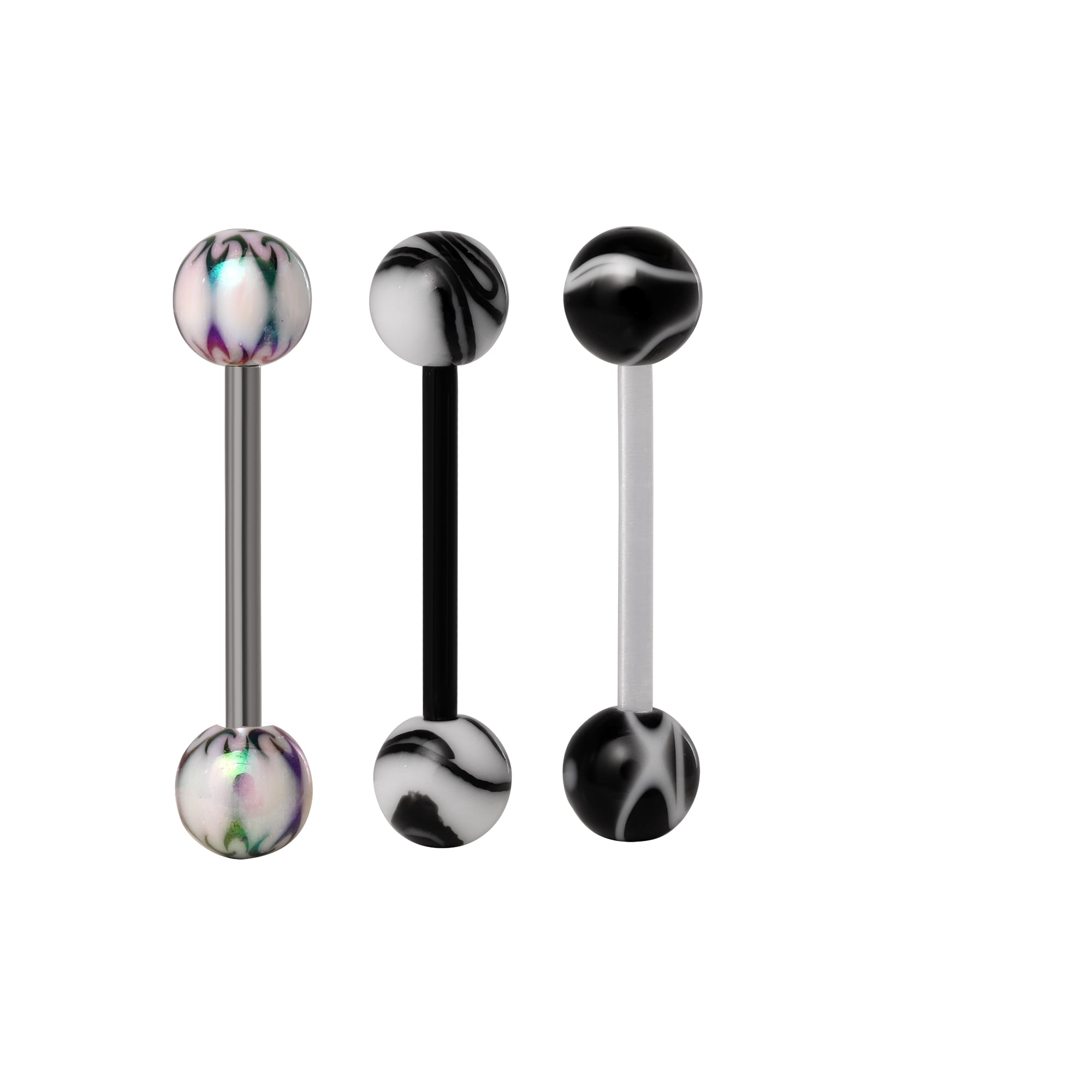 Women's 14 Gauge Stainless Steel Plastic Assorted Tongue Ring Set, Body Jewelry