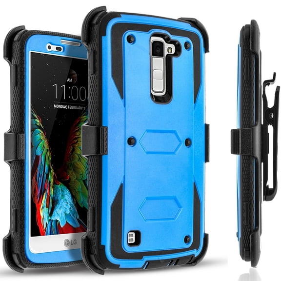 LG Phoenix 2 Case, LG K7 Case, LG Treasure Case, LG Tribute 5 Case, [SUPER GUARD] Dual Layer Protection With [Built-in Screen Protector] Locking Belt Clip Circle(TM) Stylus Touch Screen Pen (Blue)