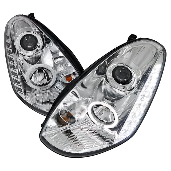 Halo Projector Headlights (Chrome Housing/Clear Lens) Made for and Compatible with 2005-2006 Infiniti G35 Sedan
