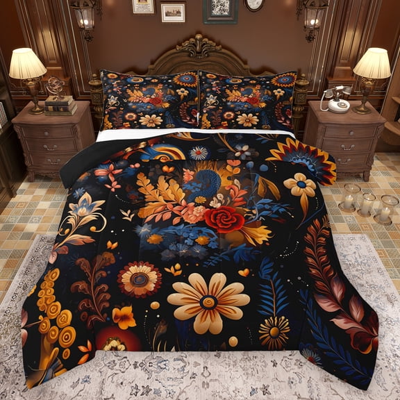 Feelyou Western Mandala Floral Bedding Comforter Set, Rustic Farmhouse Twin Comforter Sets, Retro Bohemian Style Reversible Bedding Set, Microfiber Bedroom Decor, 2pcs