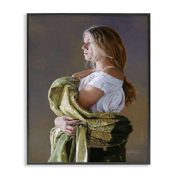 Stupell Industries Transitional Woman with Intricate Cloth Black Framed Giclee Art, 11 x 14, by Heide Presse