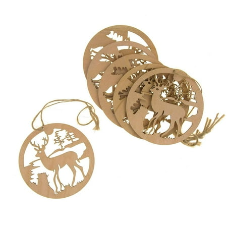 Reindeer Tree Ornament - Hanging Laser-Cut Round Reindeer Christmas Tree Ornament, 3-Inch, 6-Piece