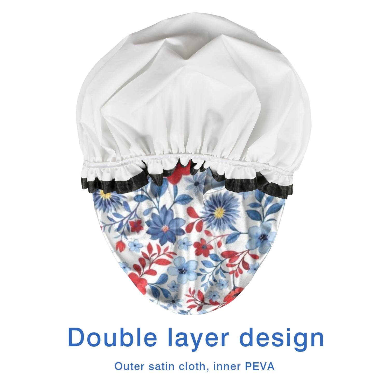 Shower Caps,Pioneer Flower Floral Print Pattern Waterproof Shower Cap for Women 4 Pieces,Double Reusable Hair Cover for Shower PEVA Elastic Stretch Hem
