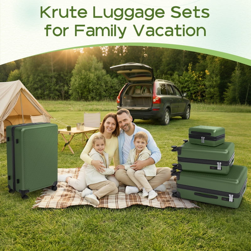 Luggage Sets 4 Piece Carry on Luggage with Spinner Wheels Hardshell Durable Suitcase with TSA Lock 14 20 24 28 inch Green