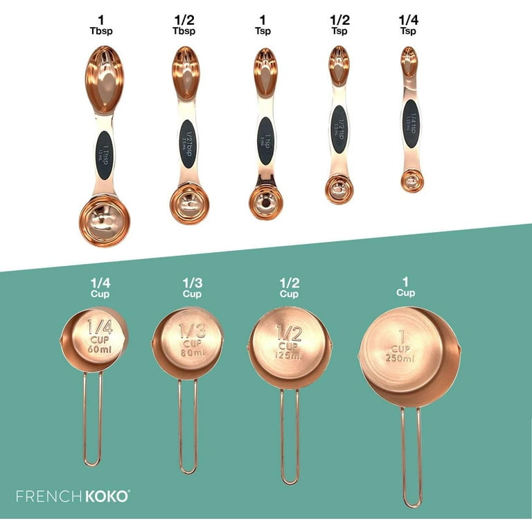 French KOKO 9-Piece Gold Measuring Cups and Spoons Set - Magnetic Measuring  Spoons Stackable Measuring Cups, Stainless Steel Cute Kitchen Gadgets  Cooking Utensils Baking Tools Accessories - Rose Gold 