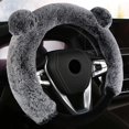 thumbnail image 1 of Funda para volante de piel de oso de peluche, apta para ruedas de 14,5 a 15 pulgadas, color gris, con orejas, bonito protector de lana sintética para mujeres y niñas, 1 of 5