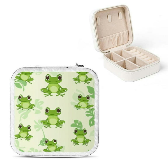 ZFLMY Frog Green Pattern Jewelry Box for Necklaces, Rings, Earrings White