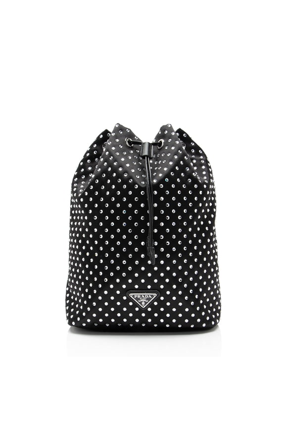 Pre-Owned Prada Re-Nylon Crystal Embellished Drawstring Pouch