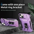 thumbnail image 4 of Phone Case for iPhone 13 Case with Sliding Camera Cover, with 360° + 100° Free Rotation Metal Finger Ring Bracket, Fit Magnet Car Mount, 2 In 1 Case Cover for iPhone 13, Purple, 4 of 8