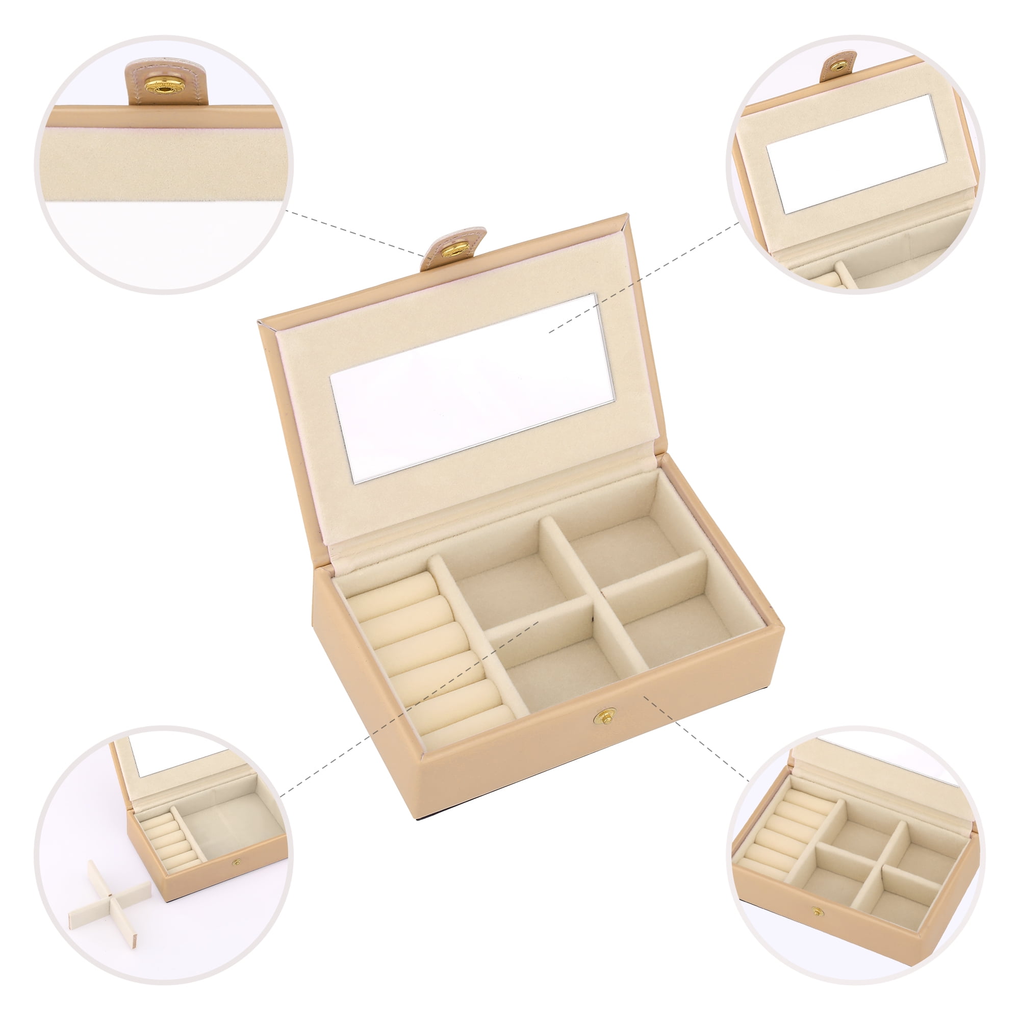 Unique Bargains Travel Jewelry Box Portable Organizer Case with Mirror Gold