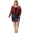 thumbnail image 3 of DARING DIVA Women's Plus Sequin Cardigan Glitter Shinny Long Sleeve Shrug 3X Red, 3 of 6