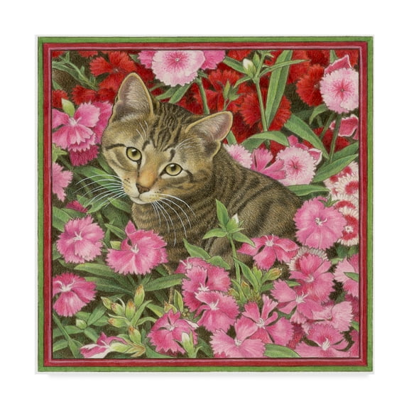 Trademark Fine Art 'Cats In Pink Flowers' Canvas Art by Francien Van Westering