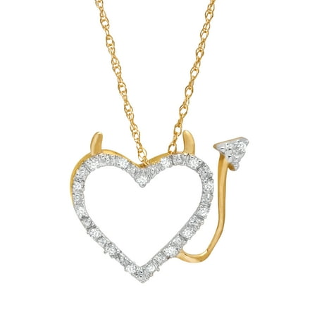 Devil Heart Pendant Necklace with Diamonds in 10kt Gold