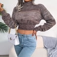 thumbnail image 2 of Pullover Color sólido de manga larga cómodo Simple Cinched Hem Crop Chunky Sweater, 2 of 6