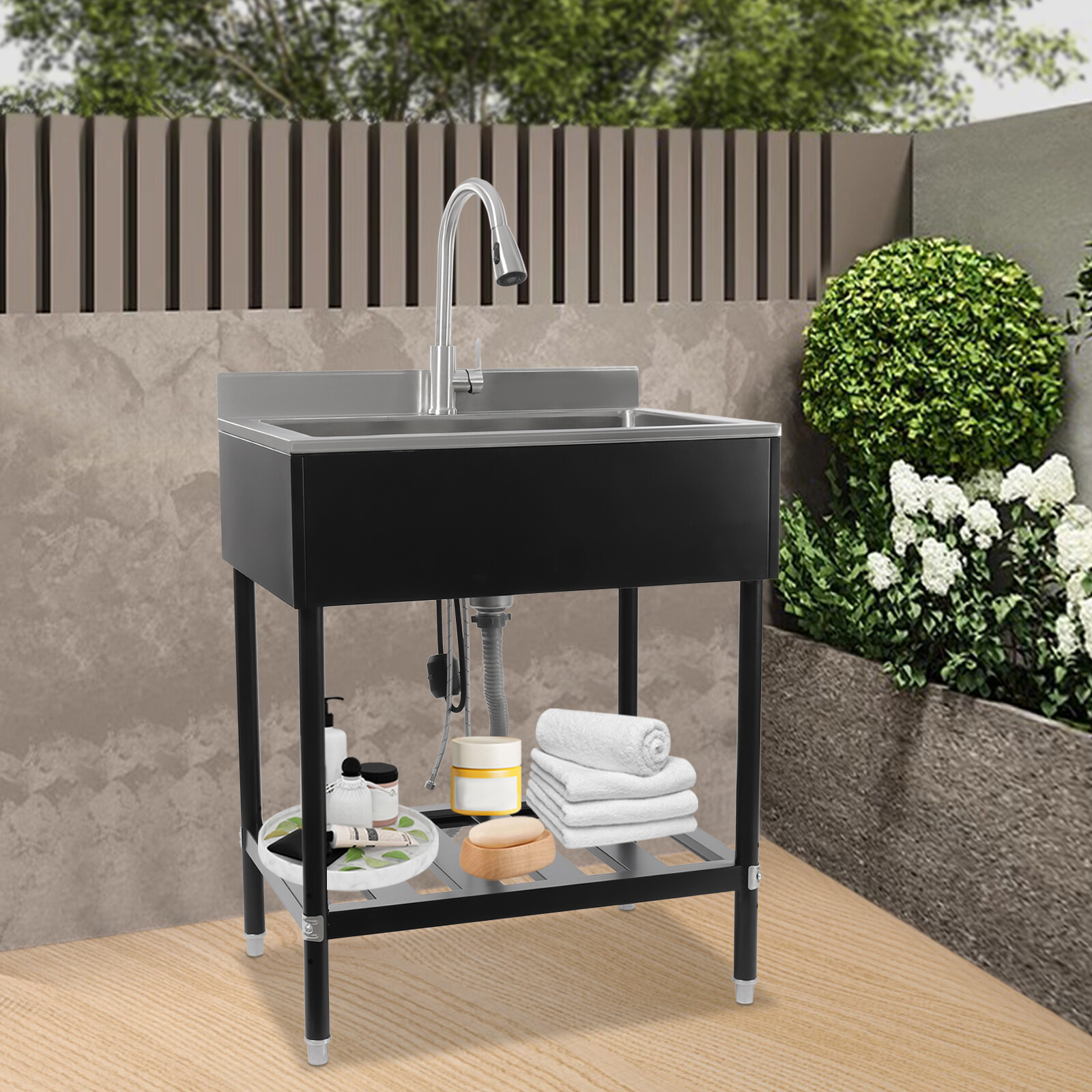 Stainless Steel Sink, Free Standing Single Bowl Kitchen Sink, Sink for Kitchen and Bathroom Farmhouse (30.8*22*39.5in)