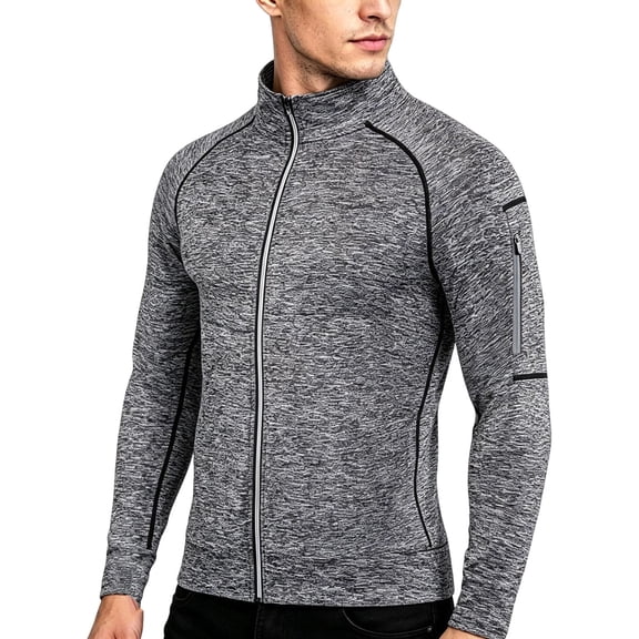 Lenpel Men's Zip up Sweatshirt Jackets Stand Collar Long Sleeve Coats with Pocket Stretch Slim Fit Casual Outerwear Tops(Dark Gray,X-Large)