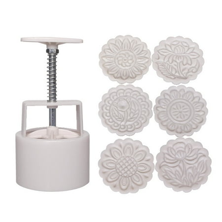 

GHOONEY 150g Mooncake Barrel Mold with 6pcs Flower Stamps Hand Press Moon Cake Pastry