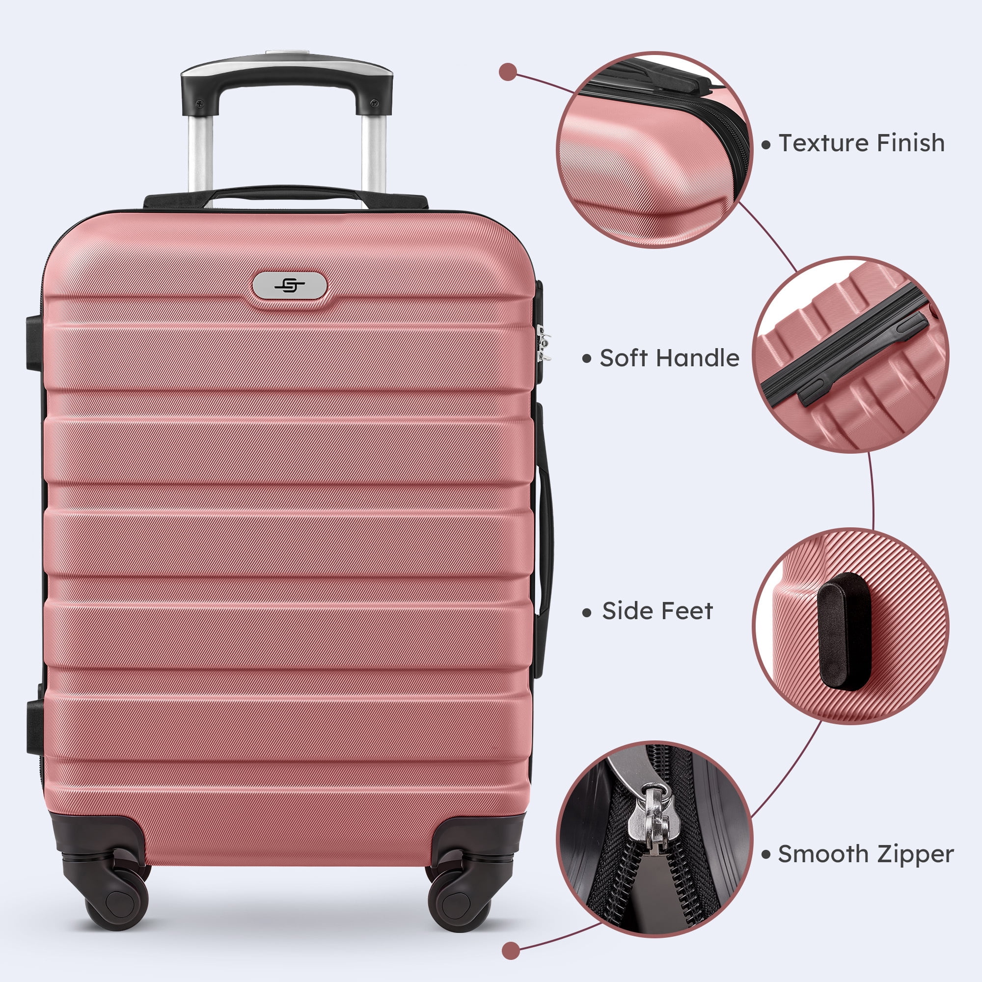 Gowill 6 Piece Luggage Sets,16/20/24/28 inch Hardside Lightweight ABS Suitcase With Expandable Duffle Bag (Rose Gold)