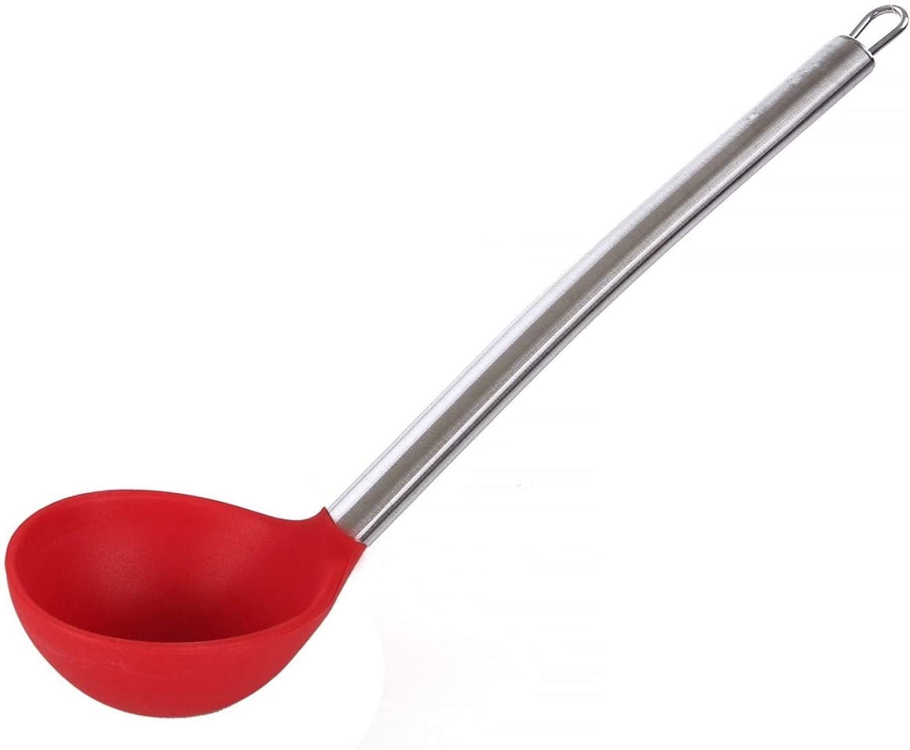 Kitchen Silicone Ladle Spoon,Cooking Utensils Silicone Soup Ladle with Heat Resistant Silicone Covering Head and Stay-Cool Stainless Steel Handle (Ladle Red)