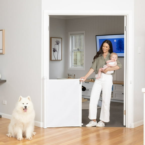Perma Child Safety 79 in. Wide x 38 in. Tall White Ultimate Retractable Baby Gate