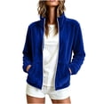 thumbnail image 3 of SAWOBUUN Womens Velvet Zip Up Jacket Stand Collar Long Sleeve Velour Coat with Side Pockets Casual Fall Winter Outerwear, 3 of 7