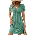 thumbnail image 3 of Twist Front Flowy Mini Dresses Trendy Womens Dress 2026, Mini Dresses for Women 2026 V Neck Short Sleeve A Line Dress, Summer Casual Work T Shirt Sundresses Mint Green L, 3 of 5