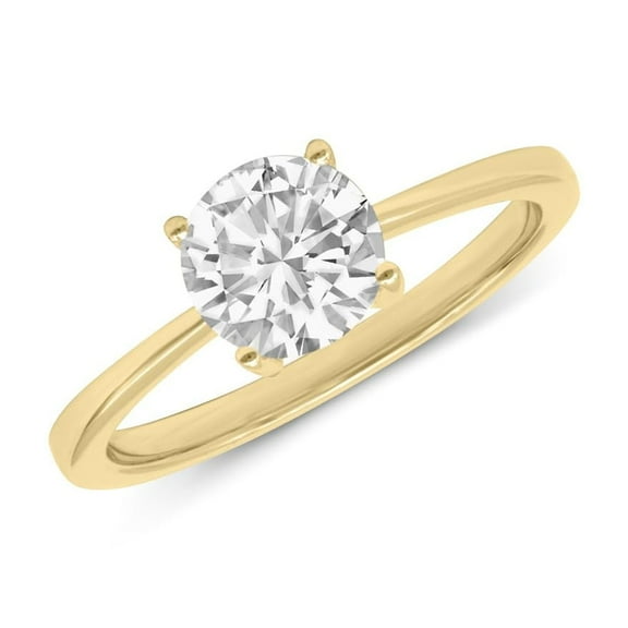 1 Carat - Round Cut Lab Grown Basket Regular Shank Setting Solitaire Diamond Engagement Ring in 14K Yellow Gold(Ring Size: 4.5)