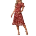 thumbnail image 2 of INSPIRE CHIC Women's Maternity Flowy Floral Dress Midi Formal Casual Pregnancy Dress 2026 Summer L Brown Dress & White Flower, 2 of 5